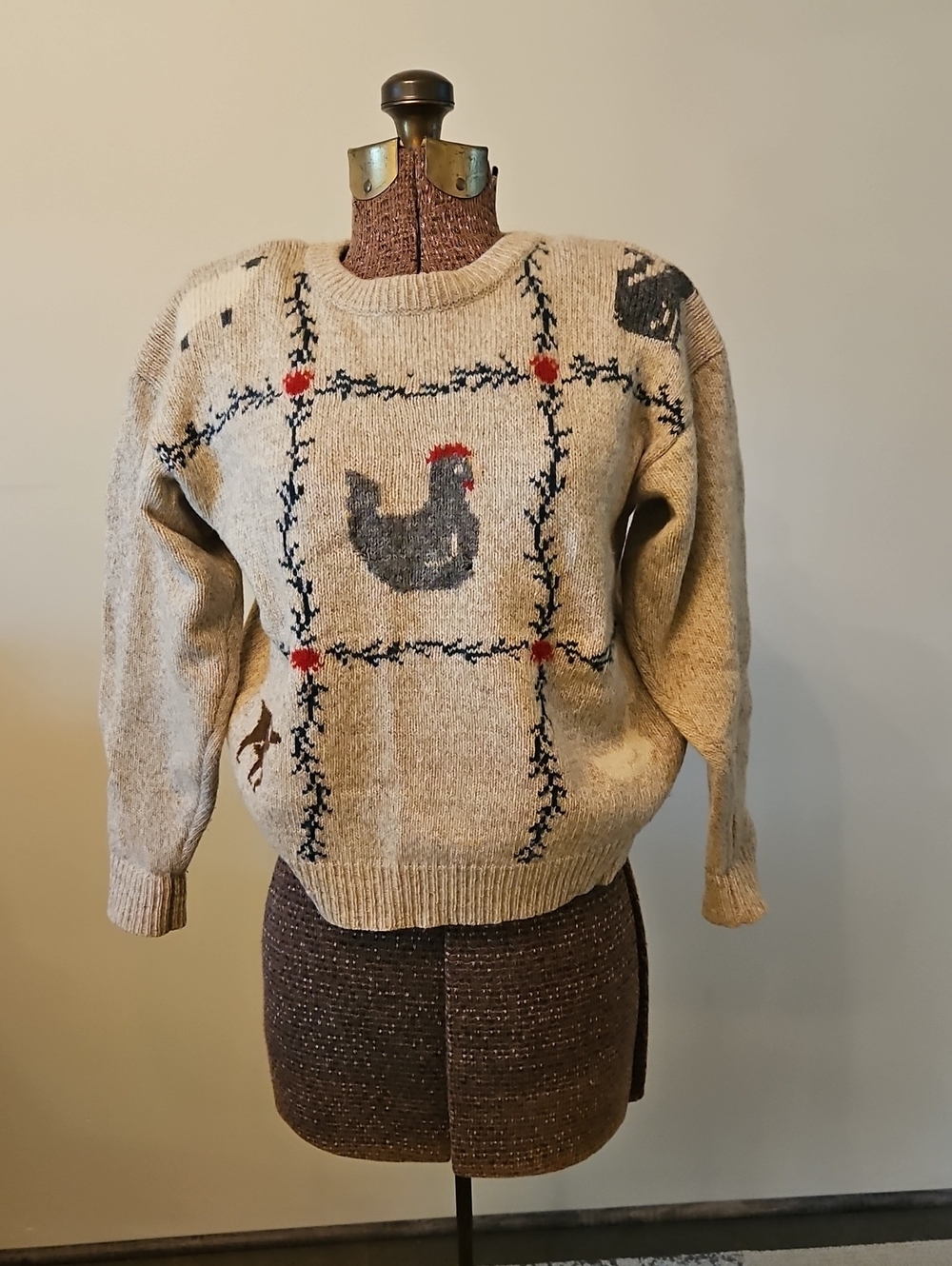 Vintage 1988 Eddie Bauer Wool Crewneck Sweater Grannycore Country Sampler Small